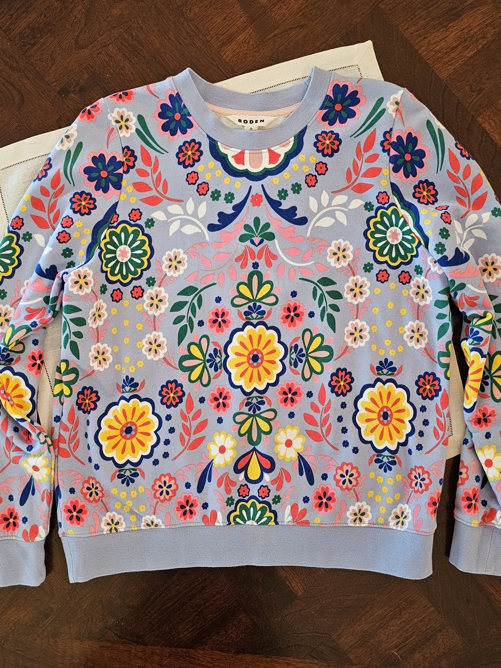 Boden Womens Hannah Printed Lavender Floral Crewneck Sweatshirt XS